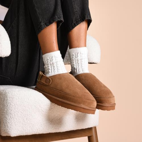 Ladies Quinn Sheepskin Sling Back Mule Slipper Chestnut