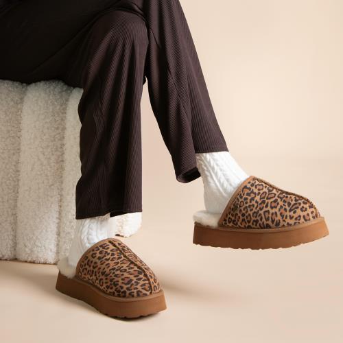 Ladies Mabel Sheepskin Platform Mule Slipper Chestnut Animal